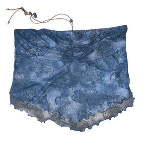 Romwe Blue Paisley Mesh Cropped Halter Beaded‎ Top Size Large